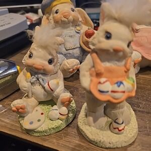 2 Vtg Dreamsicles Bunny Rabbits Signed KRISTIN Easter Cottagecore Granny Y2K 90s